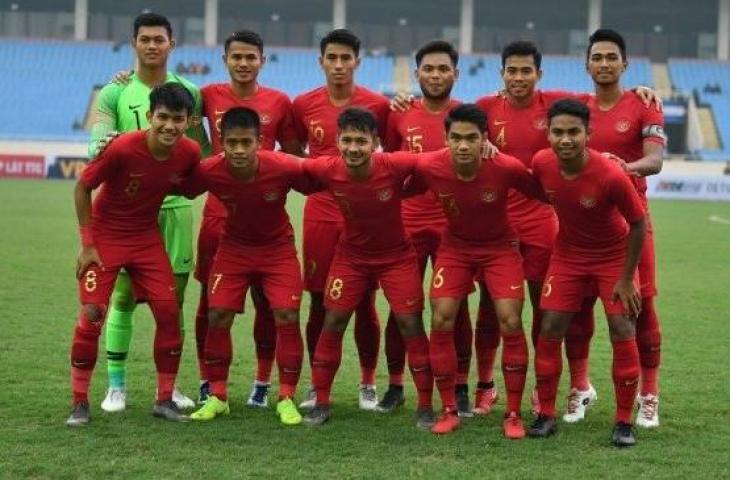 Starting eleven Timnas Indonesia U-23 di laga melawan Brunei Darussalam pada matchday 3 Grup K Piala Asia U-23 di My Dinh National Stadium, Hanoi, Vietnam, Selasa (26/3/2019) petang WIB. [ANTARA FOTO/R. Rekotomo]