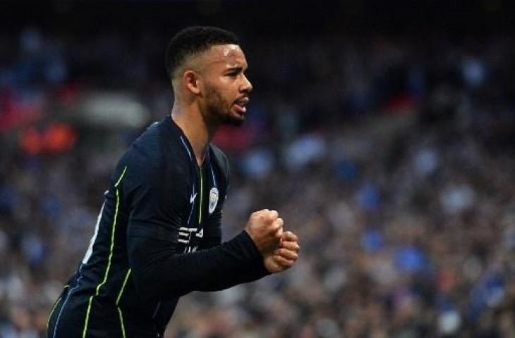 Manchester City sukses melangkah ke final Piala FA usai menaklukkan perlawanan Brighton and Hove Albion 1-0 di Wembley, Sabtu (6/4/2019) malam WIB. Gol tunggal The Citizen dicetak oleh Gabriel Jesus pada menit keempat. (DANIEL LEAL-OLIVAS / AFP)