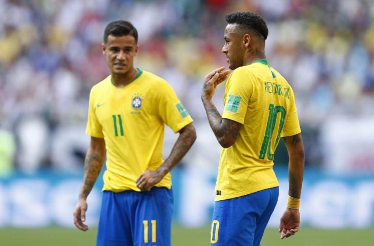 Philippe Coutinho dan Neymar di Timnas Brasil. (Benjamin Cremel/AFP).