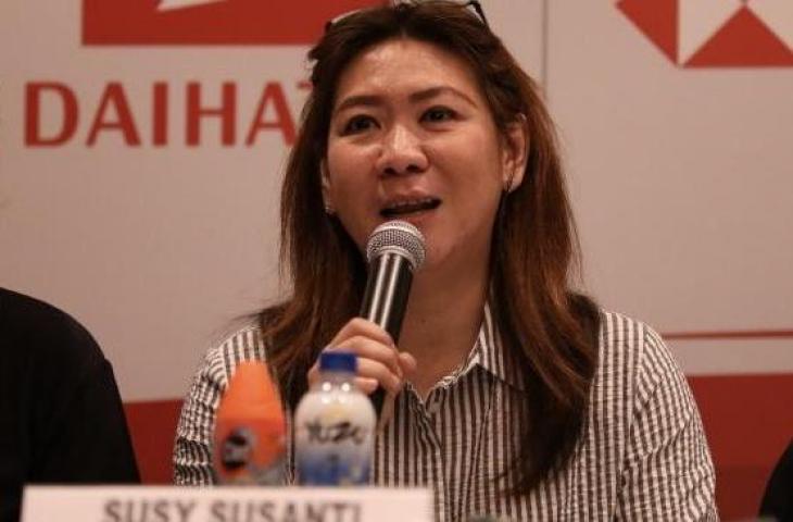 Kepala Bidang Pembinaan dan Prestasi PBSI, Susy Susanti, dalam acara konferensi pers Indonesia Masters 2019 di Hotel Sultan, Senayan, Jakarta, Senin (21/1/2019). [Humas PBSI]