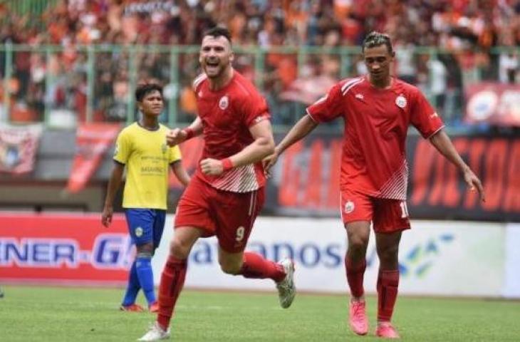 Selebrasi Marko Simic usai membobol gawang Kepri 757 Jaya. (dok. Media Persija)