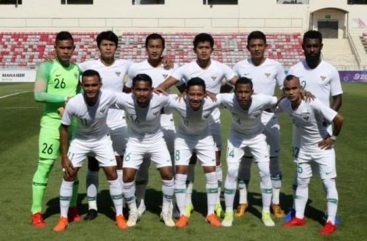 Skuat Timnas Indonesia saat menghadapi tuan rumah Yordania dalam laga uji coba di Stadion King Abdullah, Amman, Selasa (11/6/2019). [Dok. PSSI]