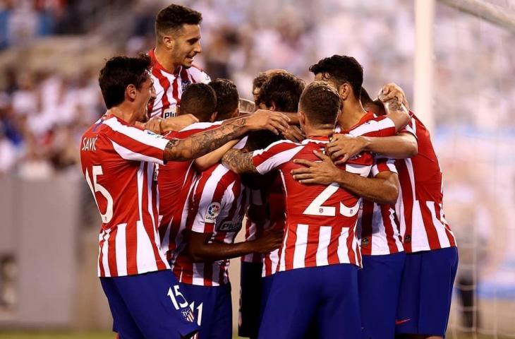 Pemain Atletico Madrid merayakan gol pada kompetisi ICC 2019 di Stadion Metlife, New Jersey, Jumat (27/7/2019) dini hari WIB (Instagram/@atleticodemadrid)