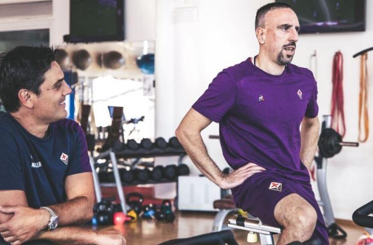 Frank Ribery saat melakukan sesi latihan terpisah bersama Fiorentina. (Twitter/@acffiorentina)