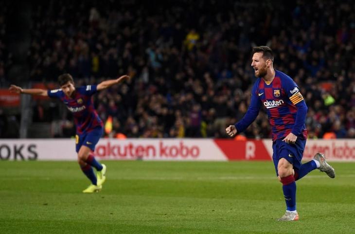 Lionel Messi mencetak hat-trick saat Barcelona menang 4-0 atas tamunya Celta Vigo, Sabtu (9/11/2019). [JOSEP LAGO / AFP]