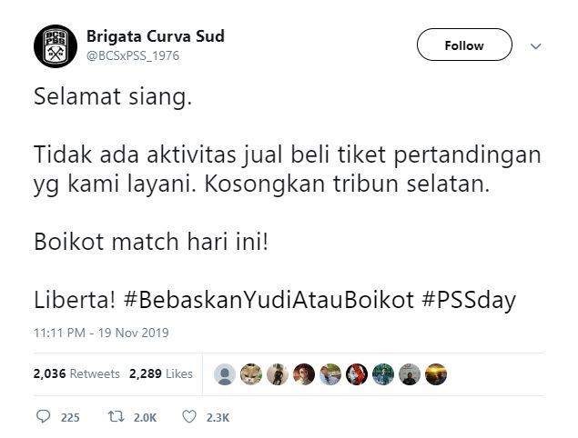 Pernyataan resmi BCS soal boikot laga PSS Sleman vs Borneo FC. (Twitter/@BCSxPSS_1976)