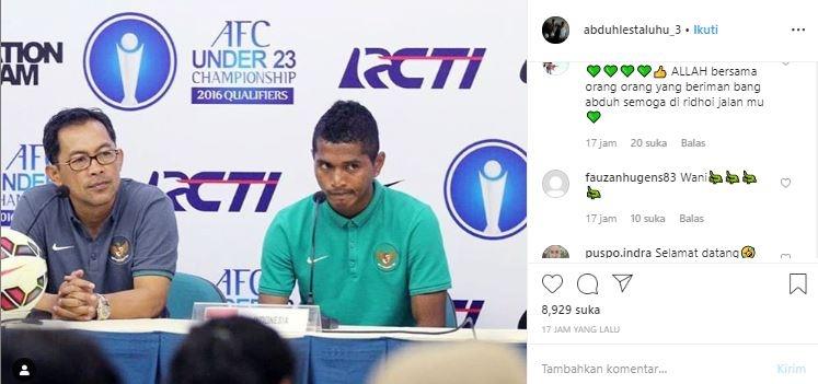 Abduh Lestaluhu unggah foto kenanan bersama Aji Santoso. (Instagram/abduhlestaluhu_3).