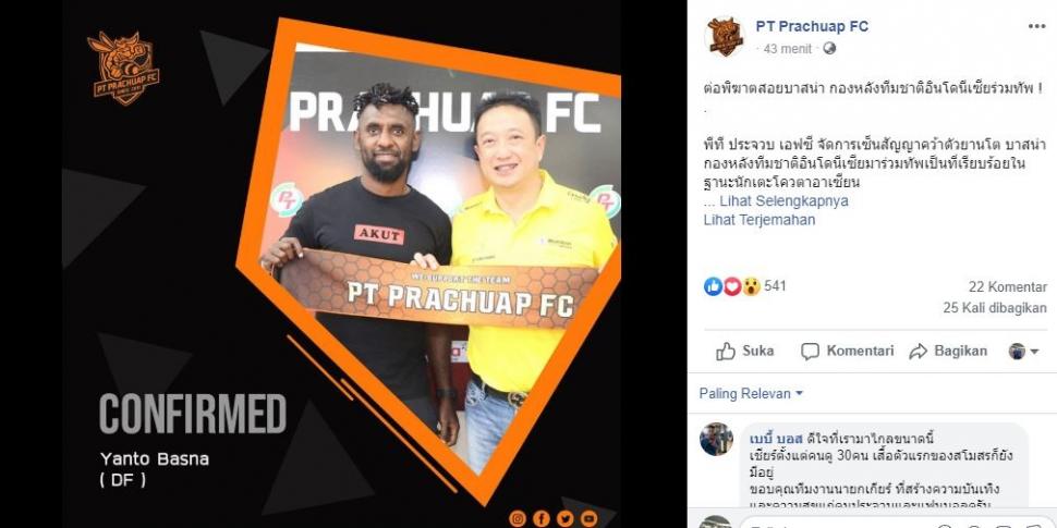 Yanto Basna resmi gabung Prachuap FC.