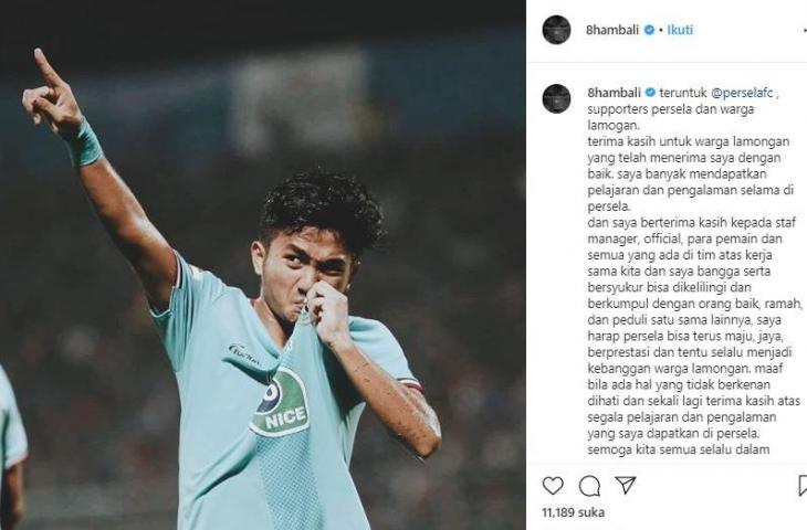 Hambali Tolib resmi berpisah dengan Persela Lamongan. (Instagram/@8hambali).