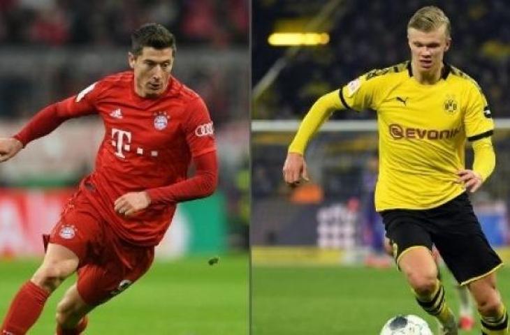 Kolase foto Robert Lewandowski dan Erling Braut Haaland. INA FASSBENDER, Christof STACHE / AFP