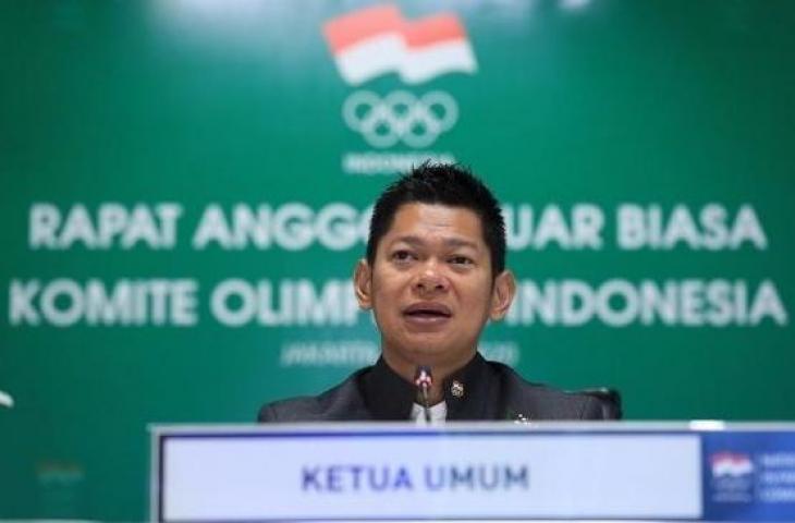 Presiden NOC Indonesia Raja Sapta Oktohari menyelenggarakan Rapat Anggota Luar Biasa 2020 secara virtual terkait protokol keolahragaan Indonesia menyambut New Normal, Senin (8/6/2020). [Instagram@noc.indonesia]