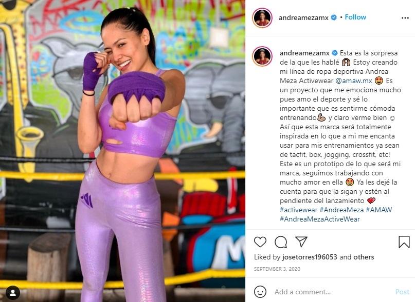 Andrea Meza mengeluarkan produk pakaian olahraga. (Instagram/@andreamezamx)