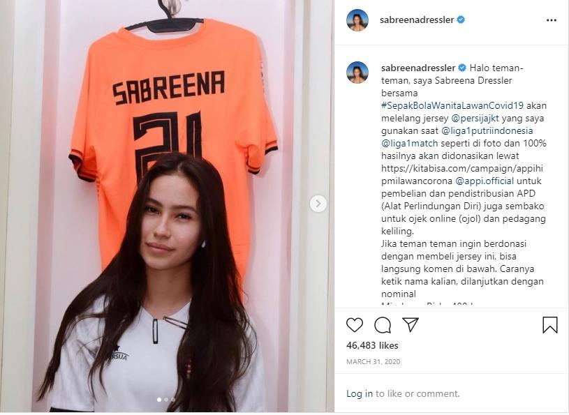 Sabreena Dressler lelang jersey untuk donasi. (Instagram/sabreenadressler)