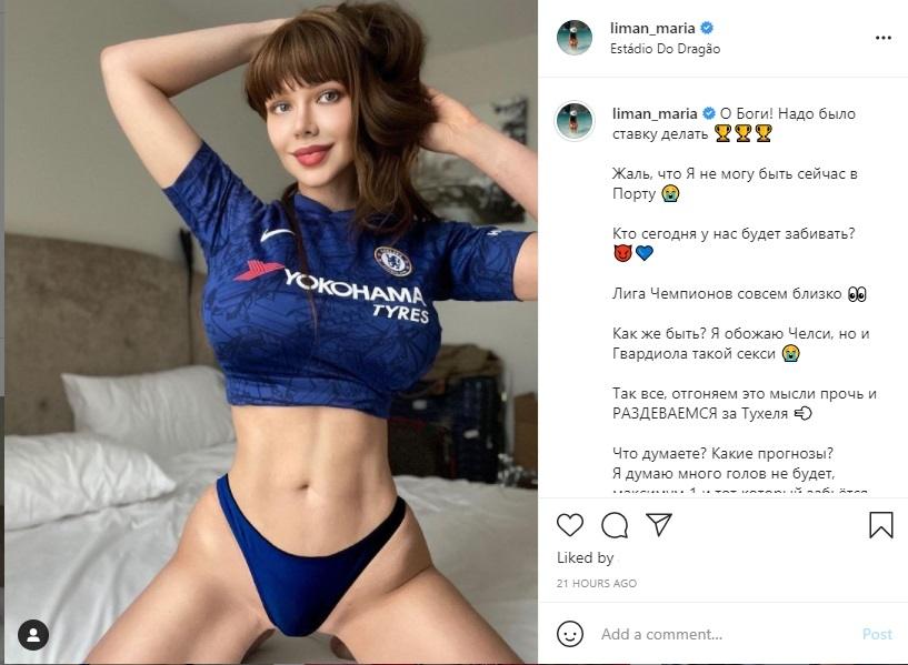 Maria Liman dukung Chelsea. (Instagram/liman_maria)