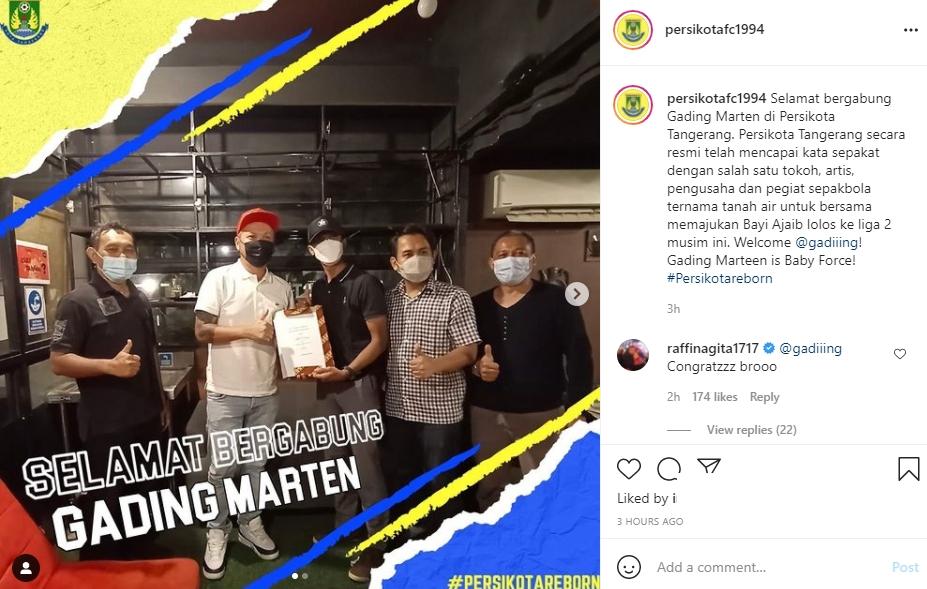 Gading Marten akuisisi Persikota Tangerang. (Instagram/persikotafc1994)