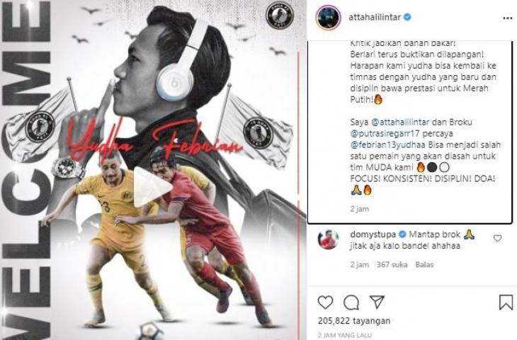 Atta Halilintar umumkan kepindahan Yudha Febrian ke AHHA PS Pati FC. (Instagram/@attahalilintar)