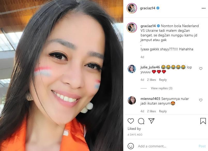 Gracia Indri beri dukungan untuk Timnas Belanda di Euro 2020. (Instagram/graciaz14)