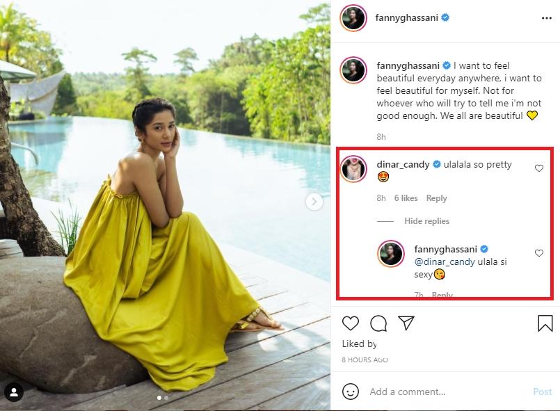 Postingan Fanny Ghassani yang tampil cantik, sehingga menarik perhatian Dinar Candy. (Instagram/fannyghassani)