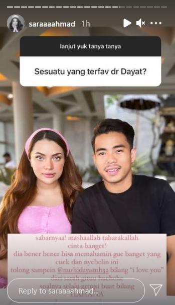 Sarah Ahmad bikin pengakuan gengsi ucapkan 'i love you' ke Nurhidayat. (Instagram/saraaaahmad)