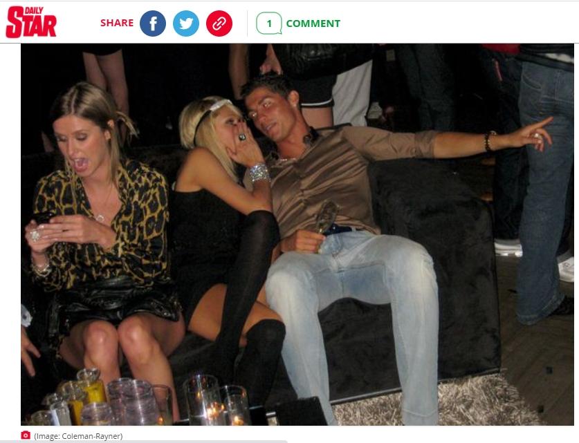 Paris Hilton dan Cristiano Ronaldo di klub malam. (Dok. Daily Star).