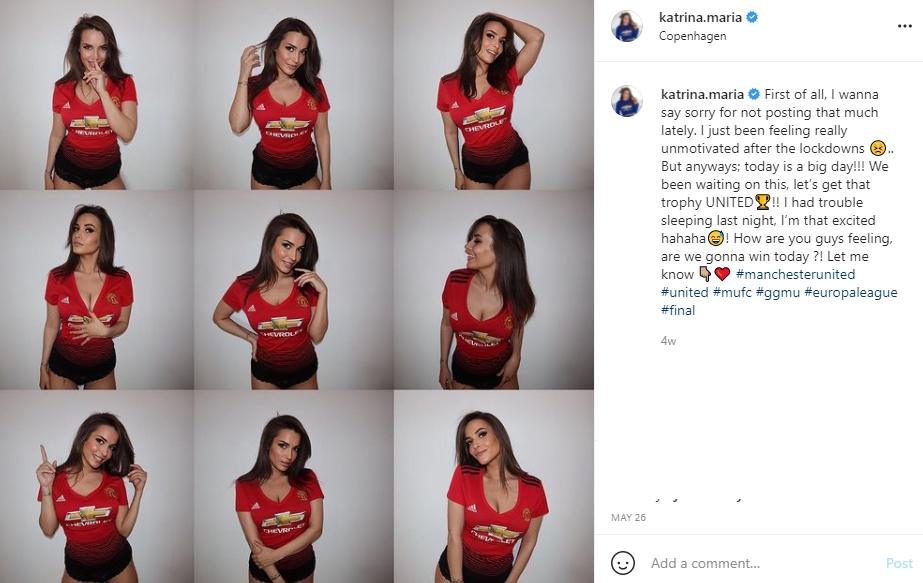 Katrina Maria, fans seksi Man United yang dukung Denmark di Euro 2020. (Instagram/katrina.maria)