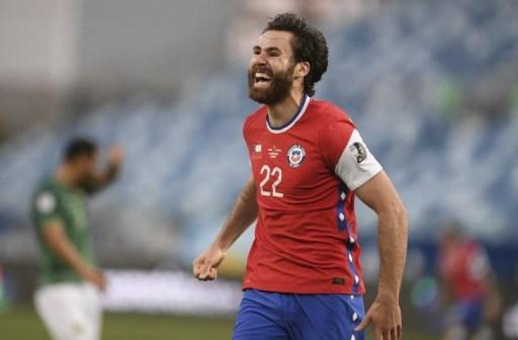 Ben Brereton saat tampil bersama Timnas Chile di Copa America 2021. (DOUGLAS MAGNO / AFP)