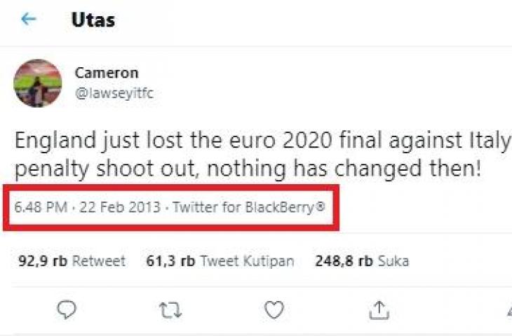 Seorang netizen prediksi kekalahan Inggris di Euro 2020 sejak 2013 silam. (Twitter/@lawseyitfc)