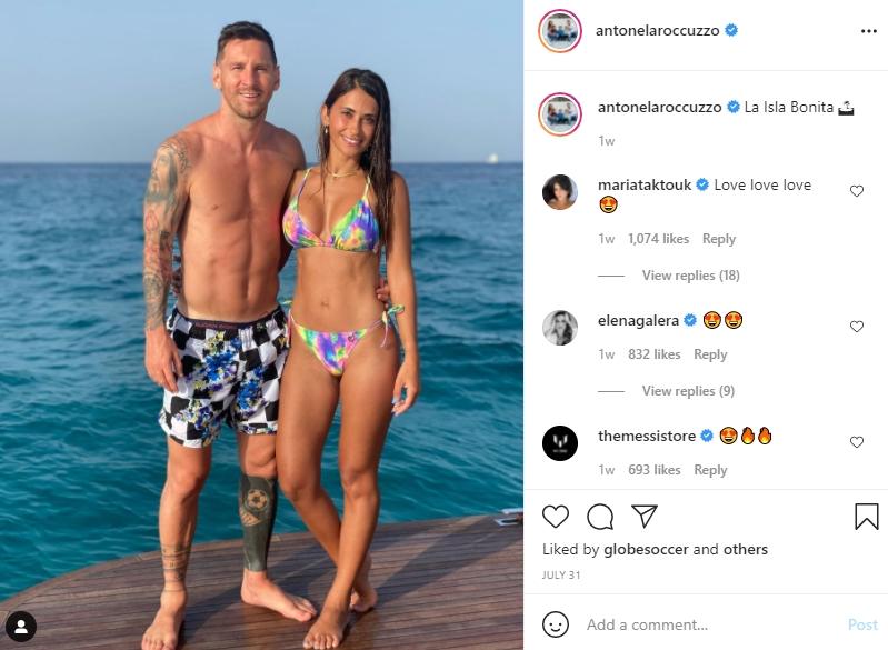 Antonela Roccuzzo kerap tampil berbikini. (Instagram/antonelaroccuzzo)