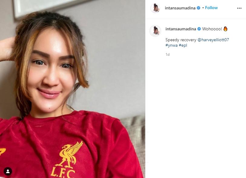 Intan Saumadina ikut soroti cedera Harvey Elliott. (Instagram/intansaumadina)