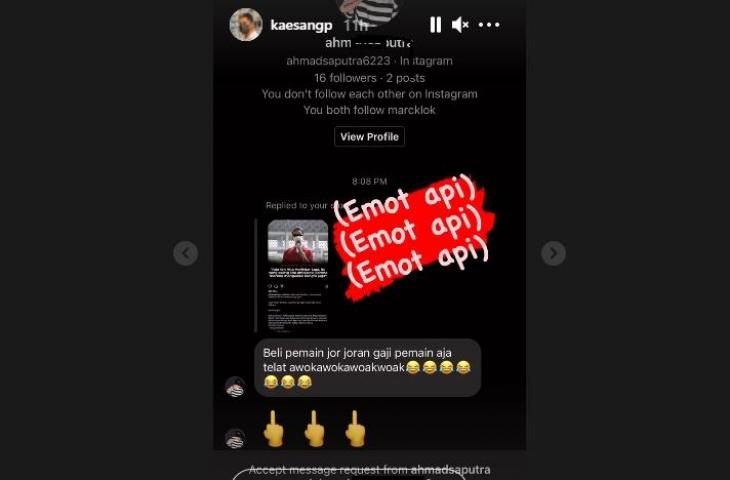 Kaesang diacungi jari tengah via DM. (Instagram/@kaesangp)