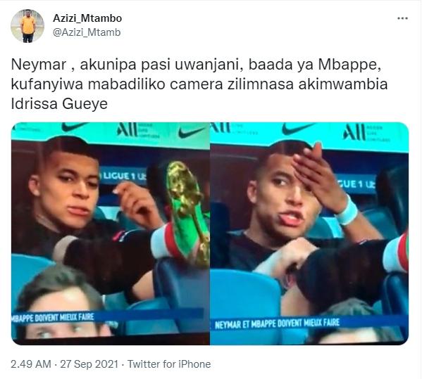 Kylian Mbappe ngomel ke Neymar. (Twitter/@Azizi_Mtamb)