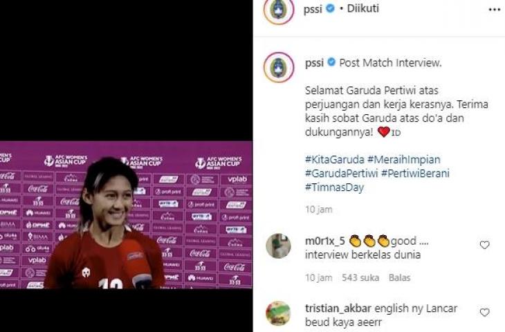 Zahra Muzdalifah, skuat Timnas Wanita Indonesia. (Instagram/@pssi)