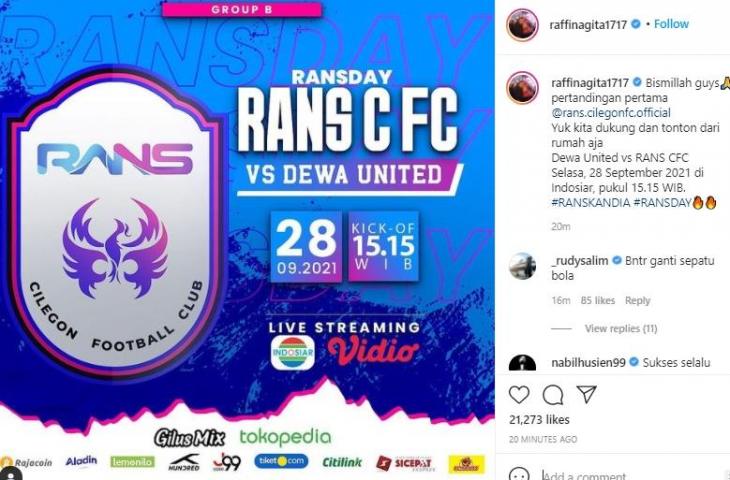 Raffi Ahmad jelang Rans Cilegon FC vs Madura United. (Instagram)