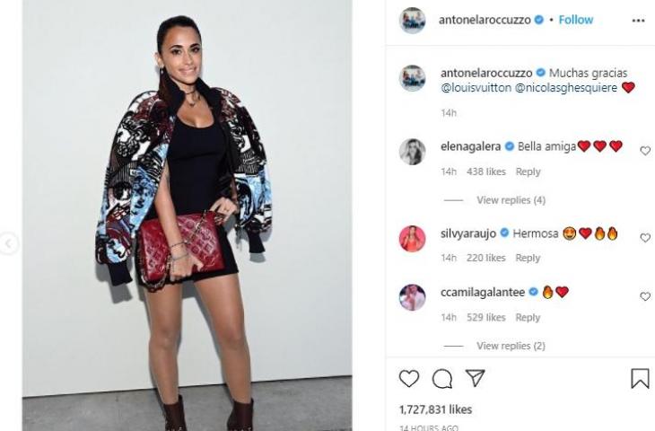 Gaya istri Lionel Messi, Antonella Roccuzzo di acara Paris Fashion Week. (Instagram)