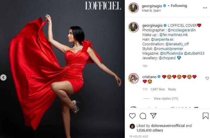 Cristiano Ronaldo menanggapi postingan Georgina Rodriguez. (Instagram/@georginagio)