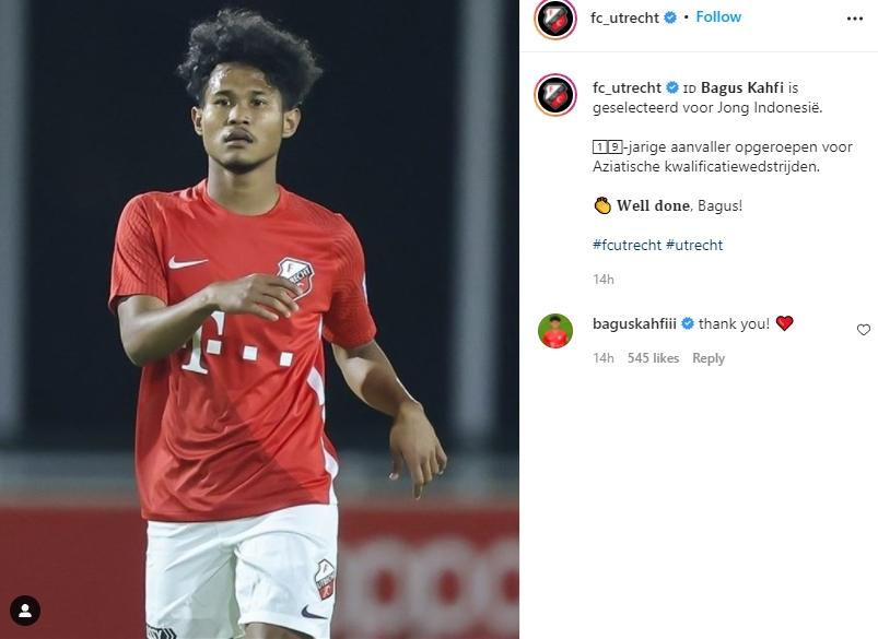 Bagus Kahfi diberi izin bela Timnas Indonesia U-23. (Instagram/fc_utrecht)