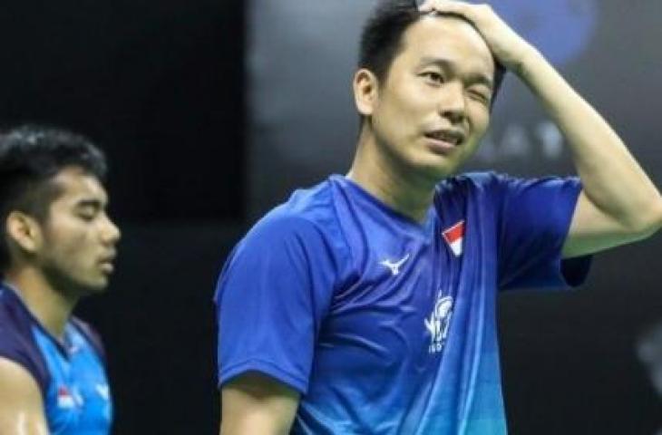 Ganda putra Hendra Setiawan/Pramudya Kusumawardana Riyanto di Pelatnas PBSI, Cipayung, Jakarta Timur, Rabu (24/6/2020). (Humas PBSI)