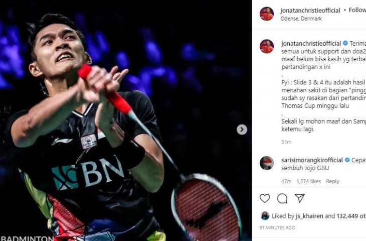 Jonatan Christie mundur dari Denmark Open 2021. (Instagram/@jonatanchristieofficial)