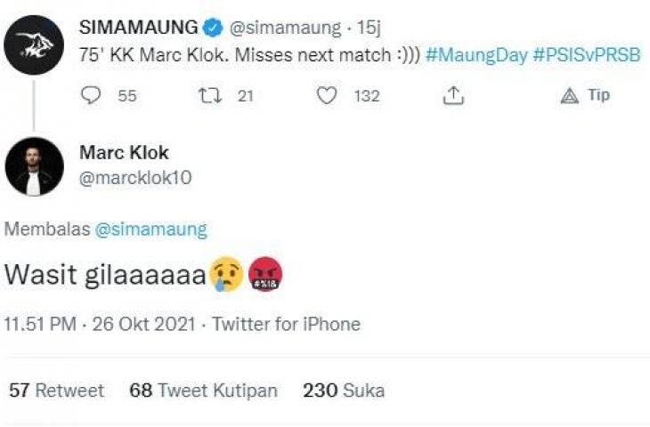 Ungkapan kekecewaan Marc Klok terhadap wasit. (Twitter/@marcklok10)