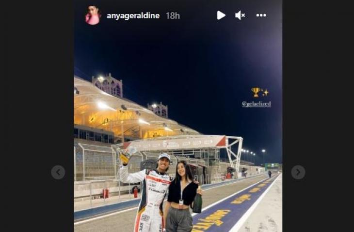 Anya Geraldine temani Sean Gelael balapan. (Instagram/anyageraldine)