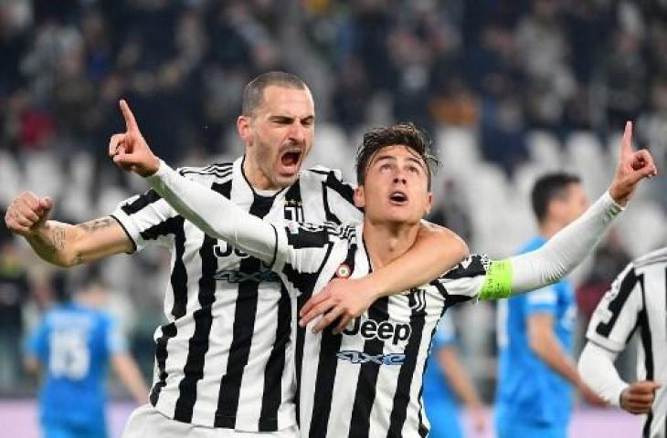 Selebrasi penyerang Juventus, Paulo Dybala usai bobol gawang Zenit Saint Petersburg di Liga Champions. (ISABELLA BONOTTO / AFP)