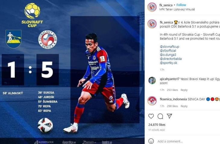 Egy Maulana Vikri antarkan FK Senica menang. (Instagram/@fk_senica)