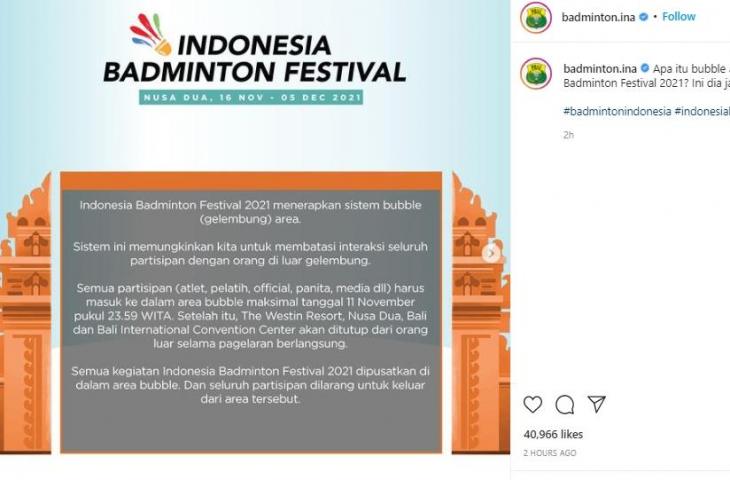 Indonesia Badminton Festival 2021 di Bali pakai sistem bubble. (Instagram/@badminton_ina)