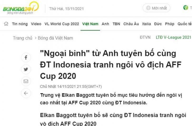 Media Vietnam soroti Elkan Baggott di Timnas Indonesia. (Bongda24)