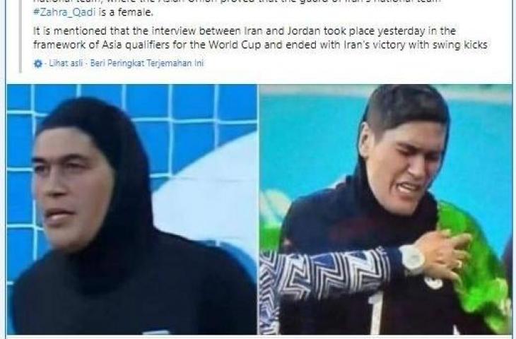 Zohreh Koudaei, kiper Timnas Wanita Iran yang diduga pria. (Facebook/Soliman Nabeul)