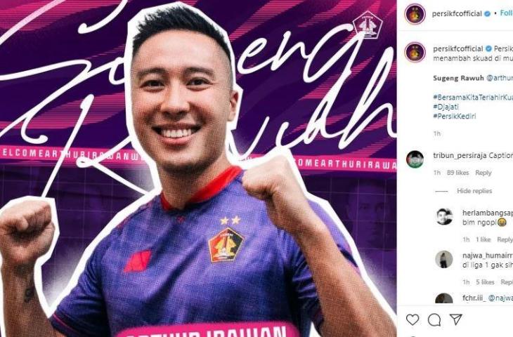 Persik Kediri resmi perkenalkan Arthur Irawan. (Instagram/@persikfcofficial)