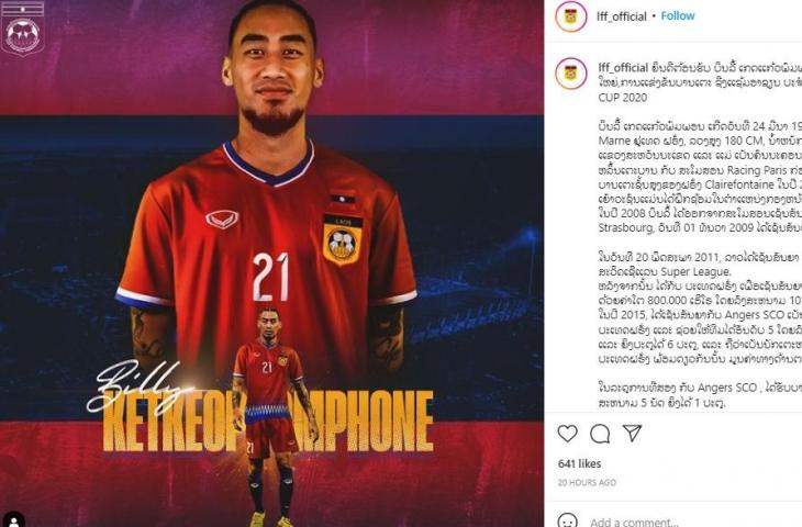 Timnas Laos diperkuat striker dari Liga Prancis bernama Billy Ketkeophomphone. (Instagram/ lff_official)