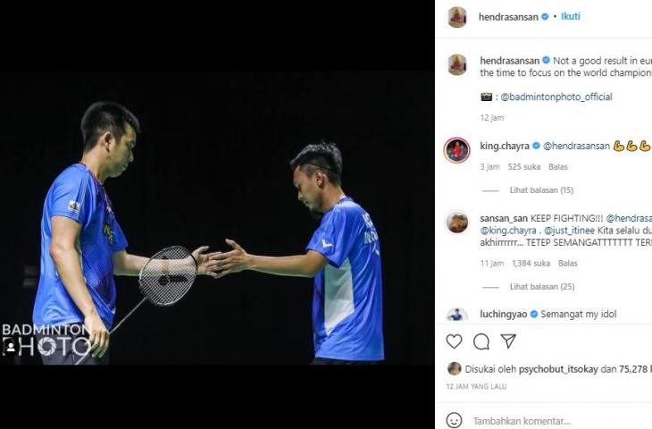 Ungkapan Hendra Setiawan usai The Daddies tersingkir dari Indonesia Open 2021. (Instagram/@hendrasansan)