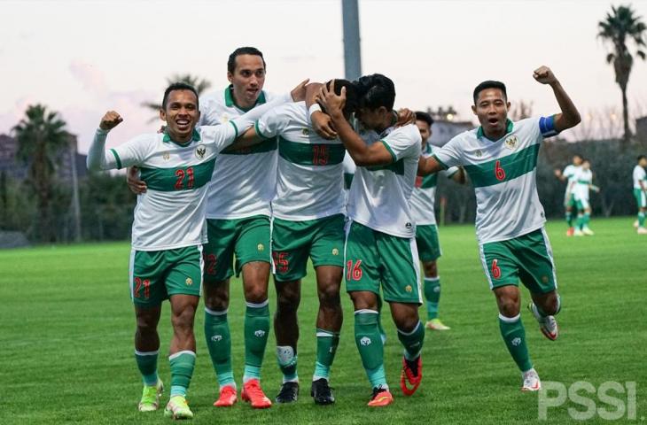 Pemain Timnas Indonesia selebrasi saat mencetak gol ke gawang Myanmar di laga uji coba. (Dok. PSSI)