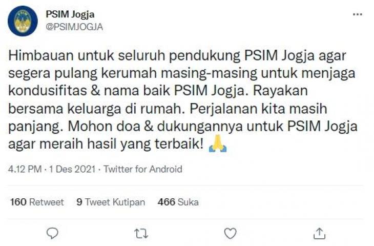 Imbauan PSIM Yogyakarta. (Twitter/@PSIMJOGJA)